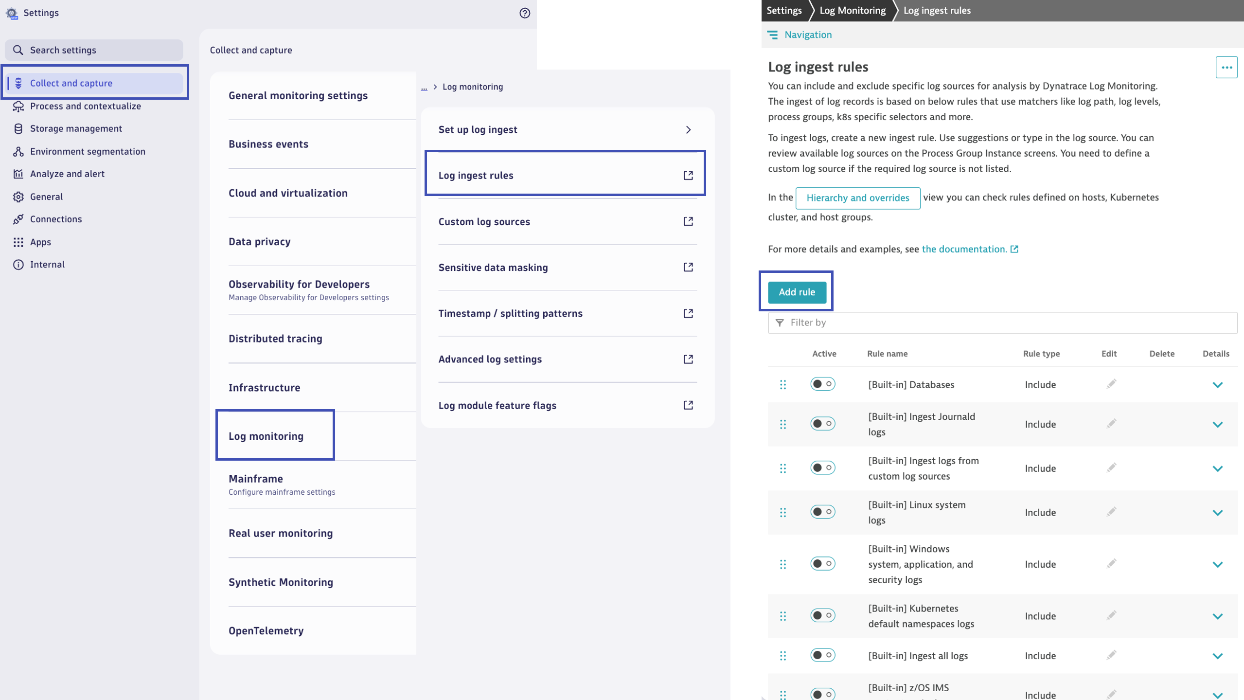 Settings Log Ingest Rules