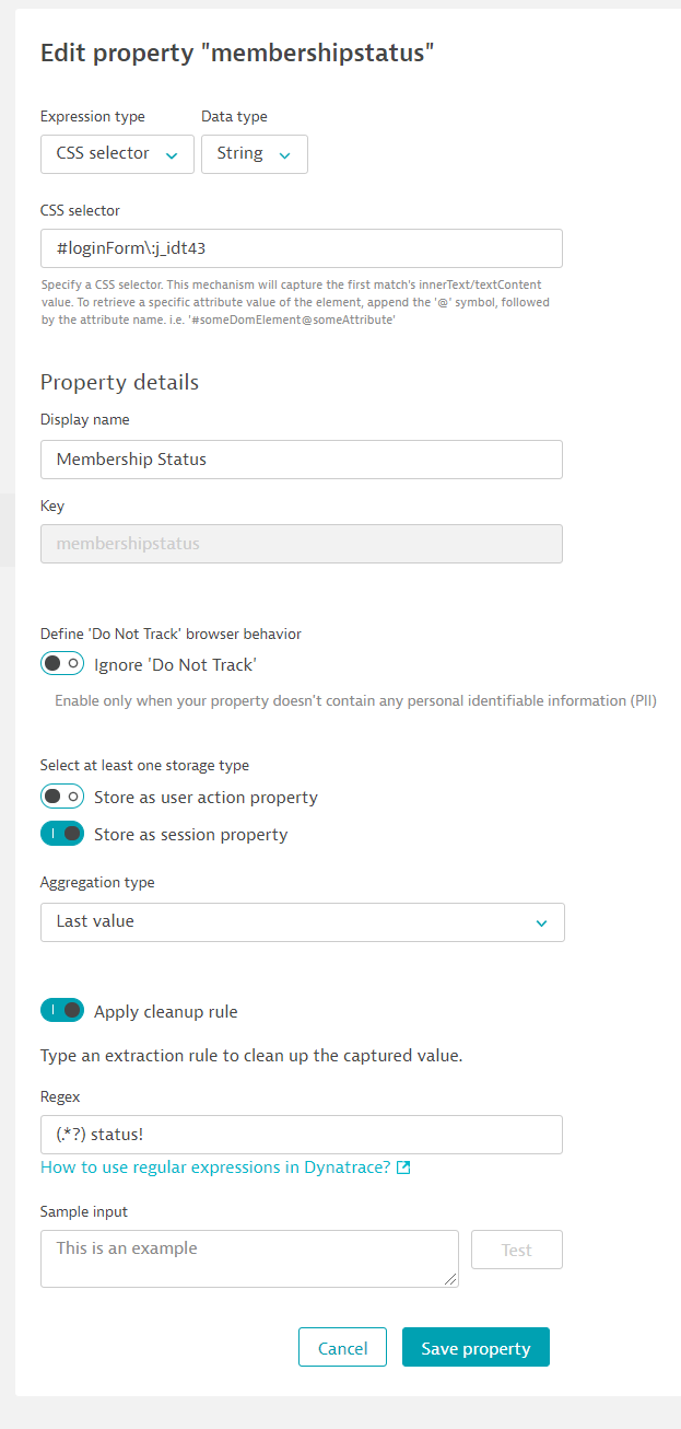 User Session Property Config