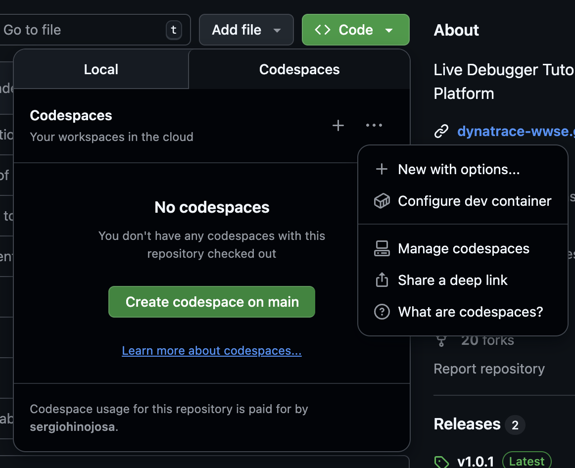 run codespace