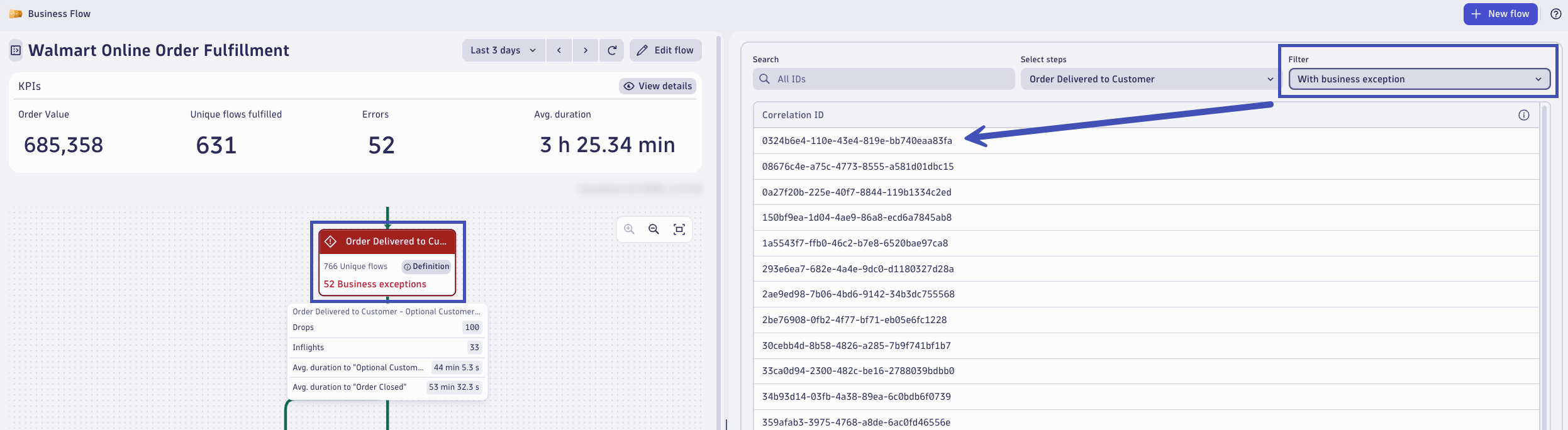 Business Flow Filter Exceptions