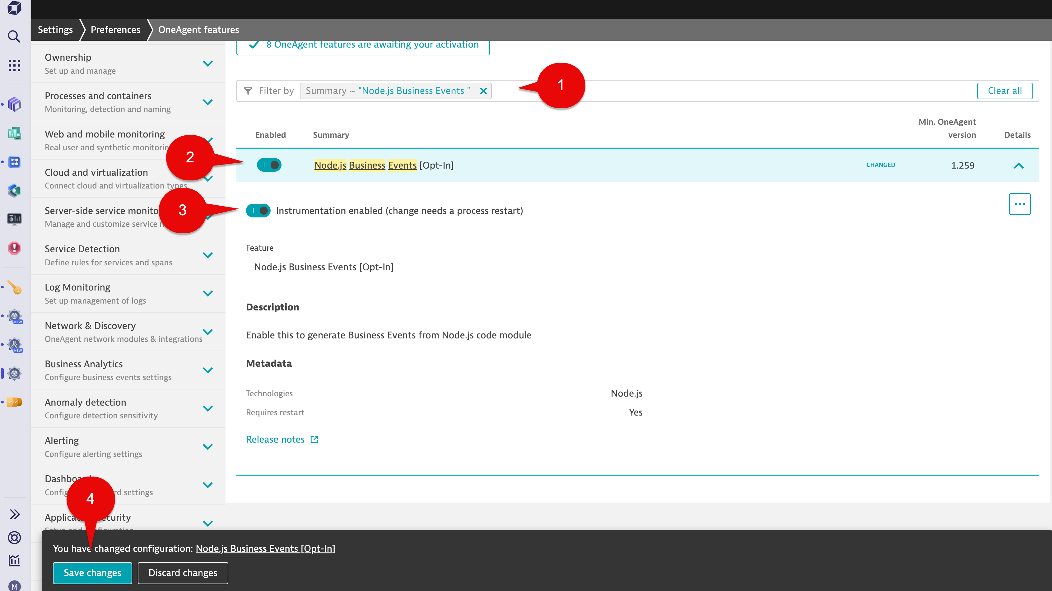 OneAgent Features Node.js Biz Events