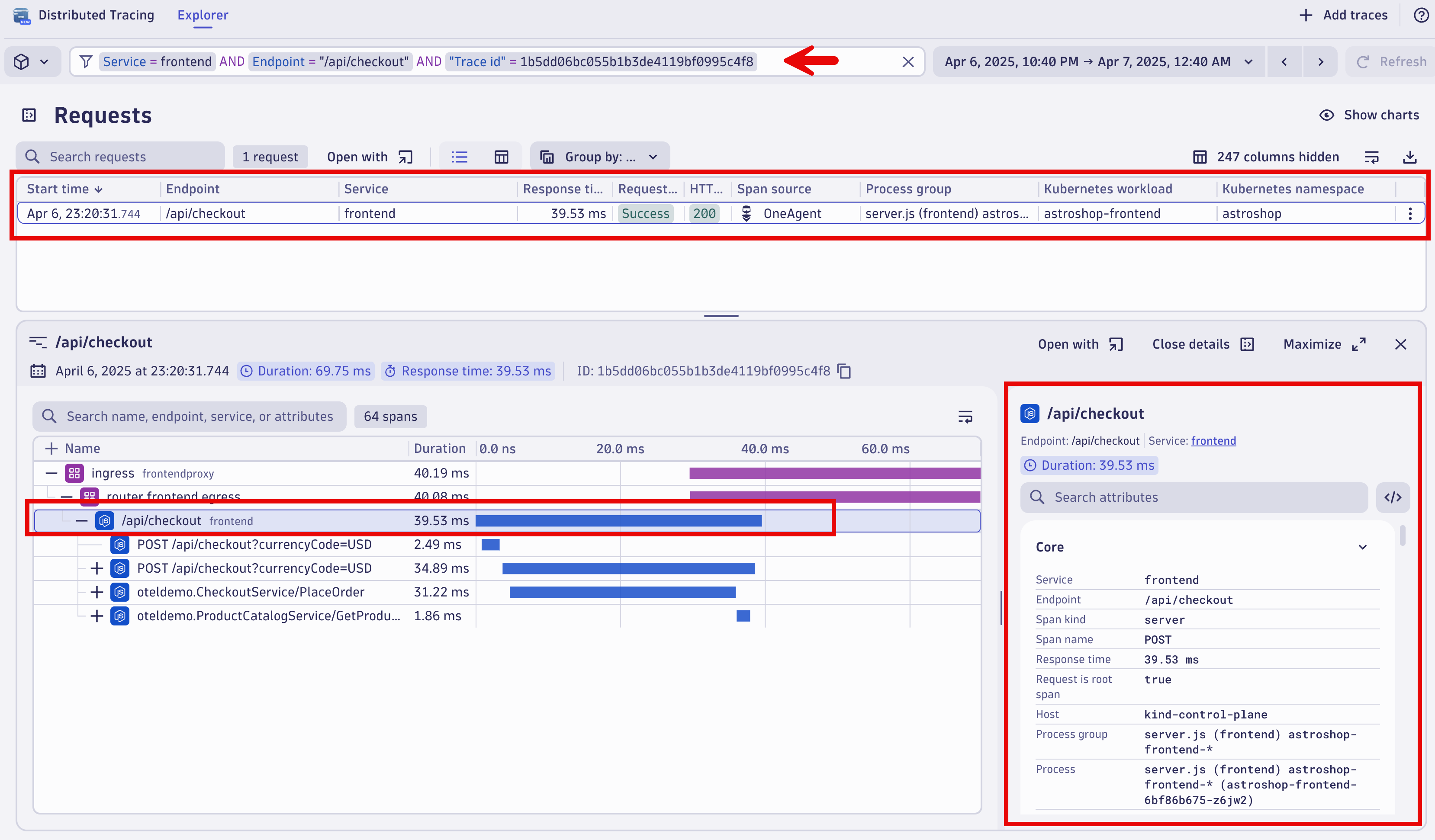 Dashboard Order Lookup Trace