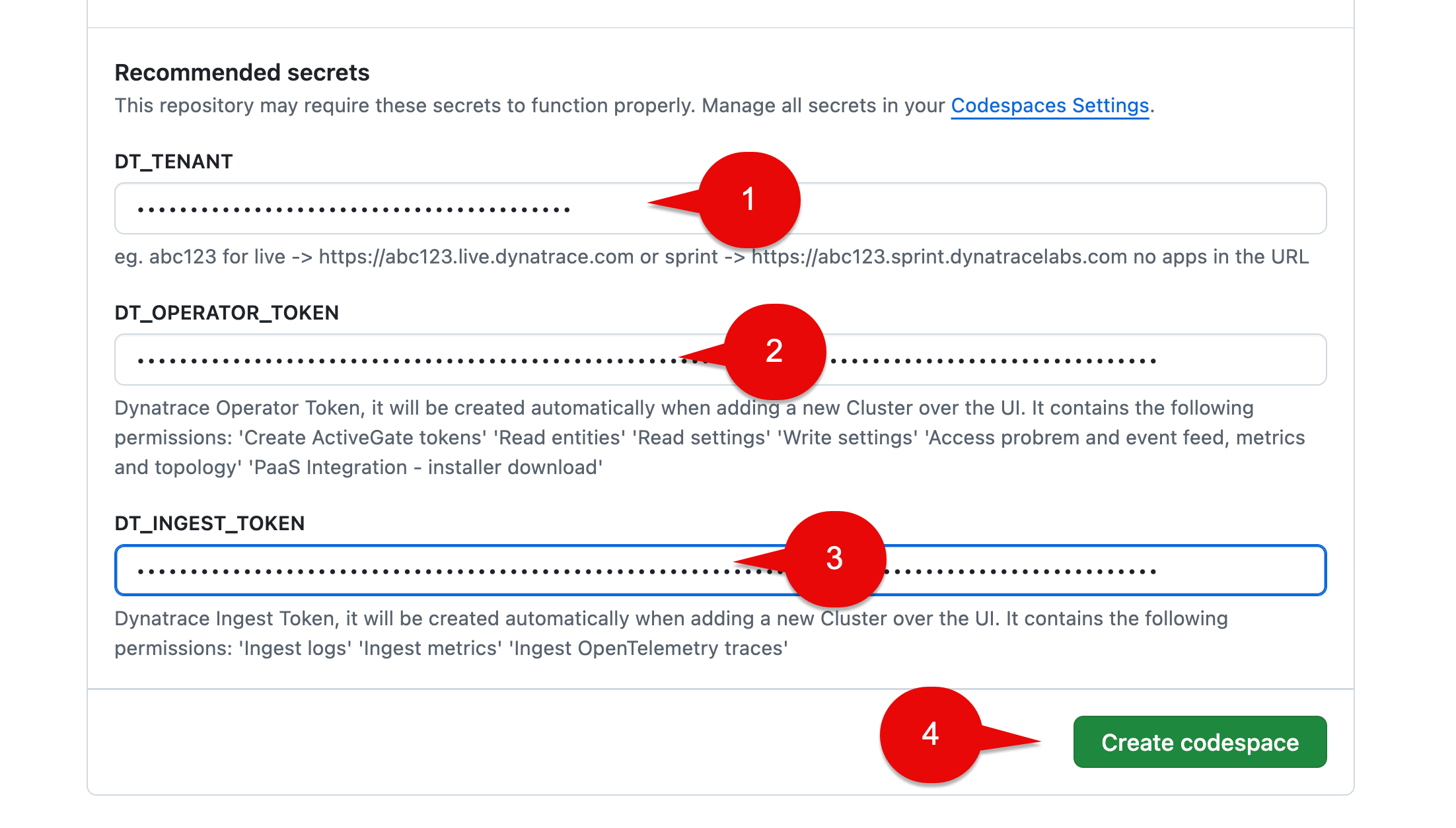 github new codespaces secrets