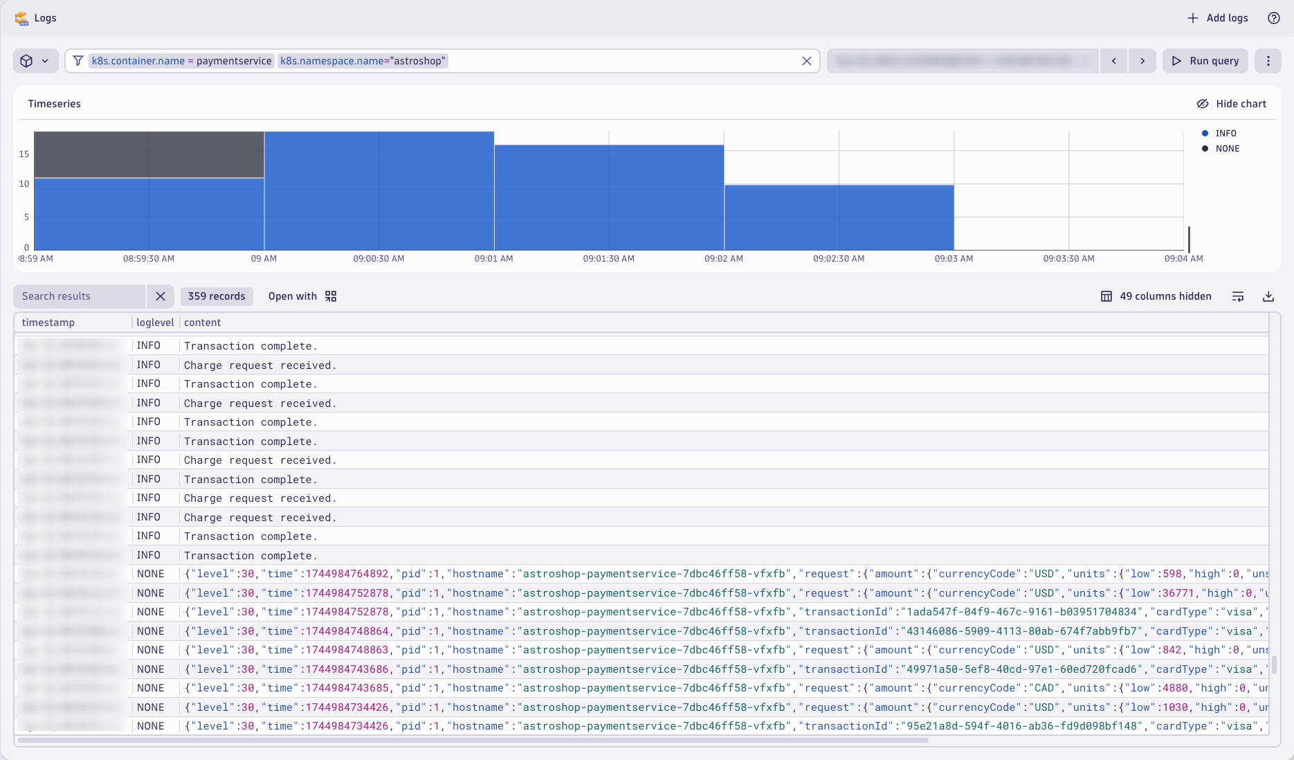 PaymentService Logs