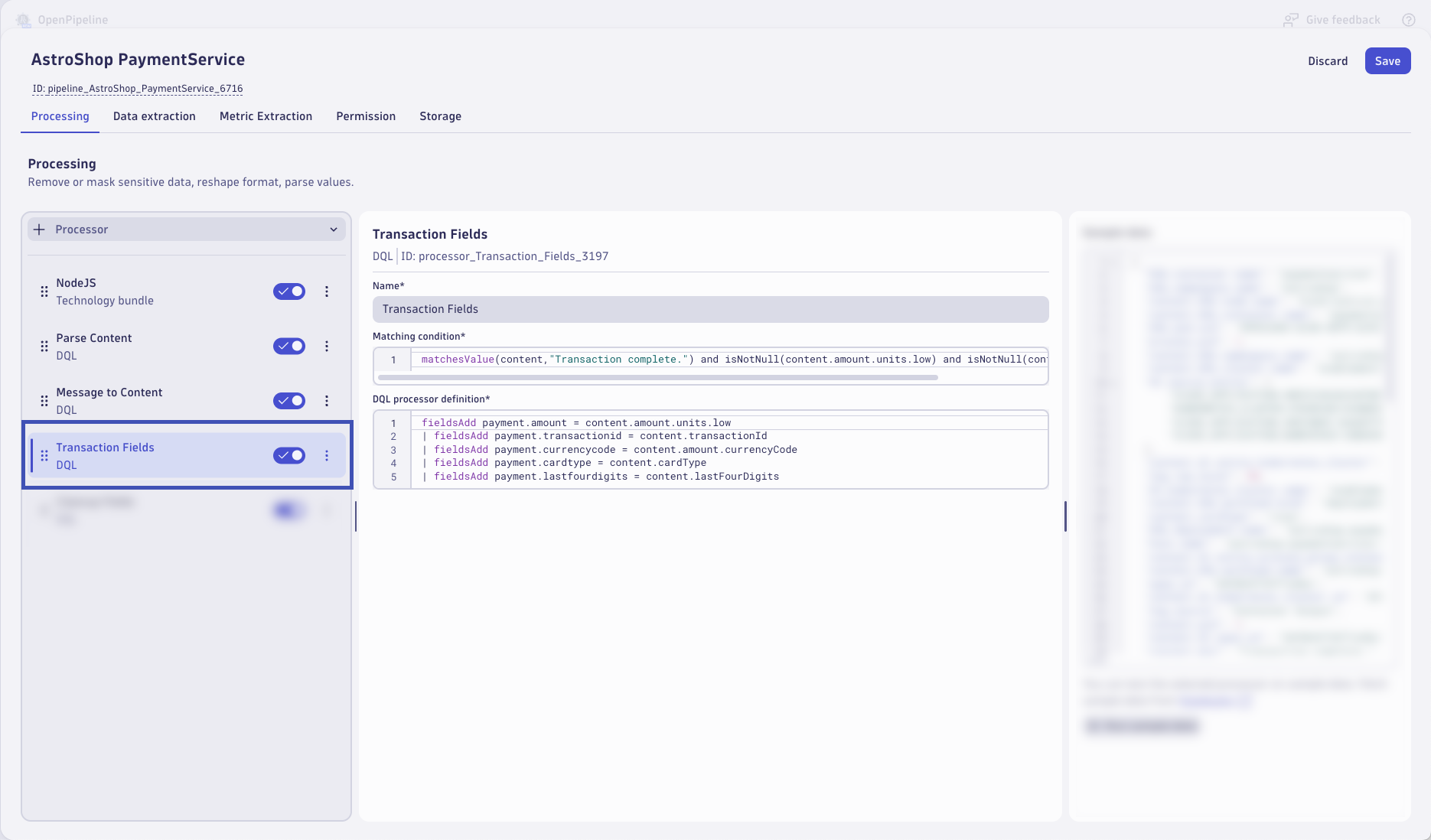 Transaction Fields Processor