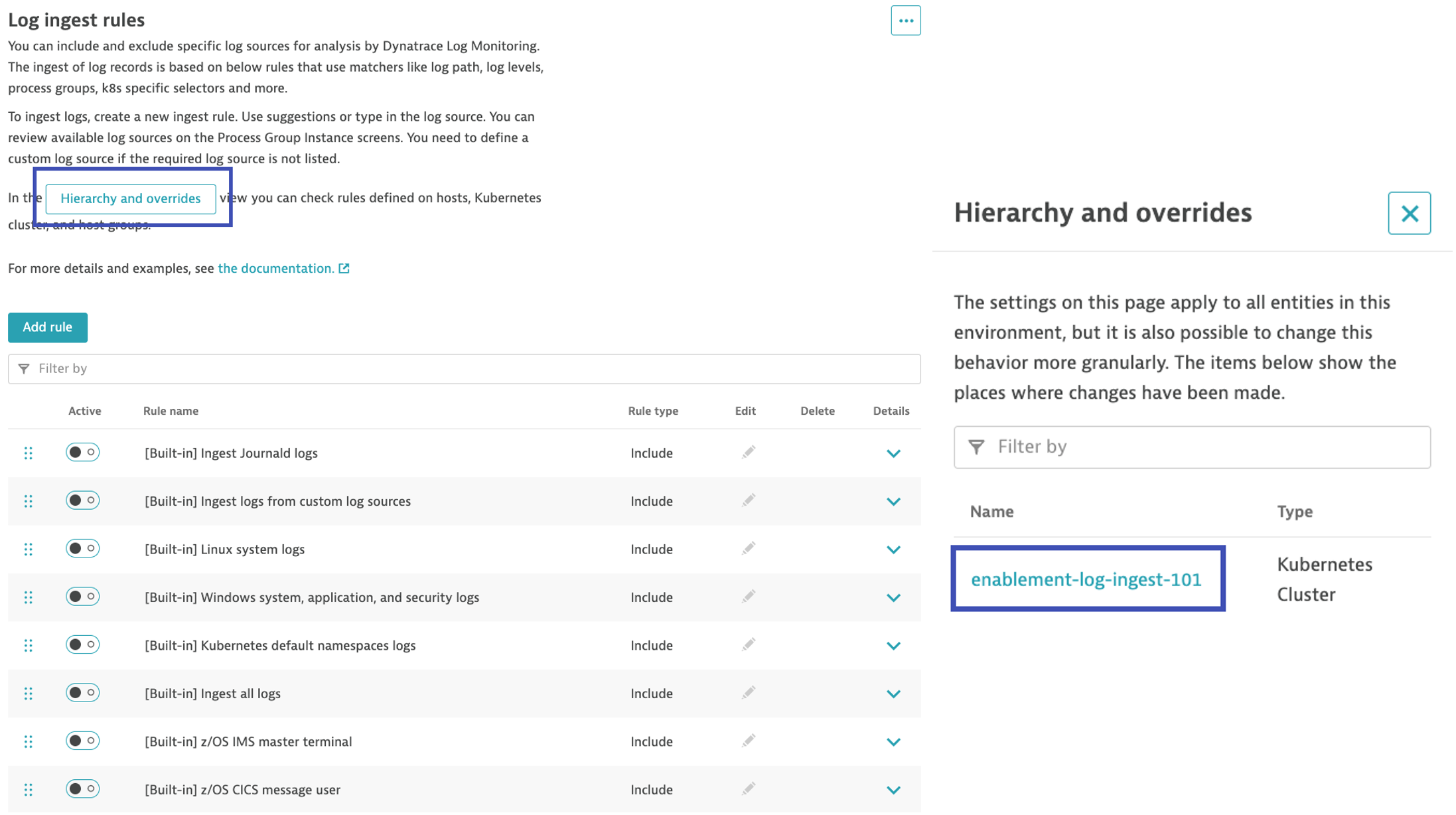 Log Monitoring Hierarchy and Overrides