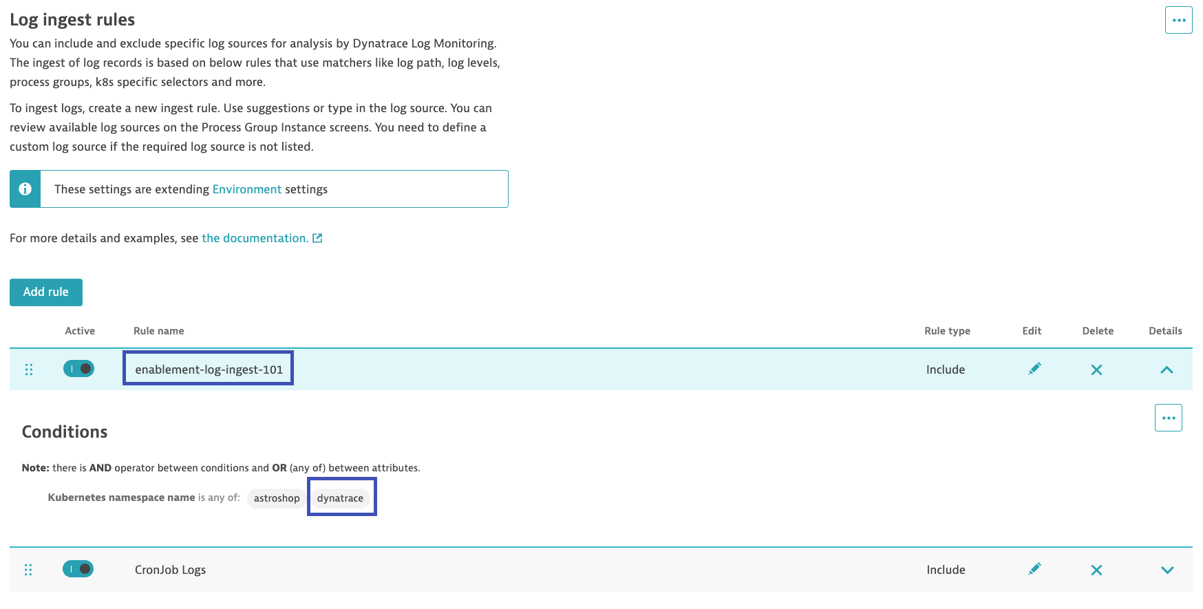 Ingest Dynatrace Namespace Logs