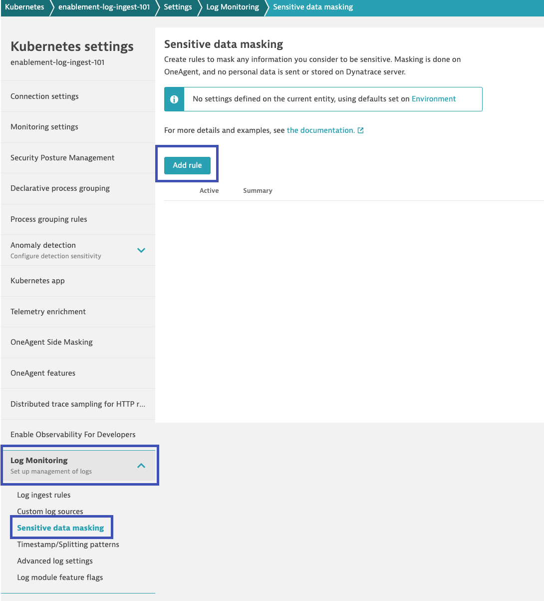Sensitive Data Masking Rules