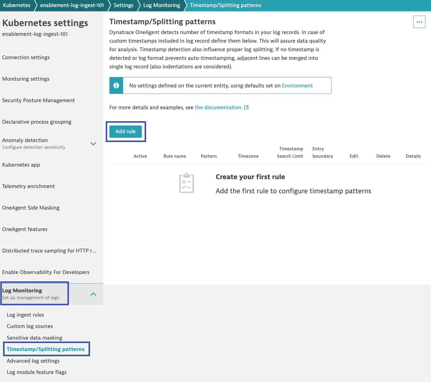 Timestamp Pattern Rules