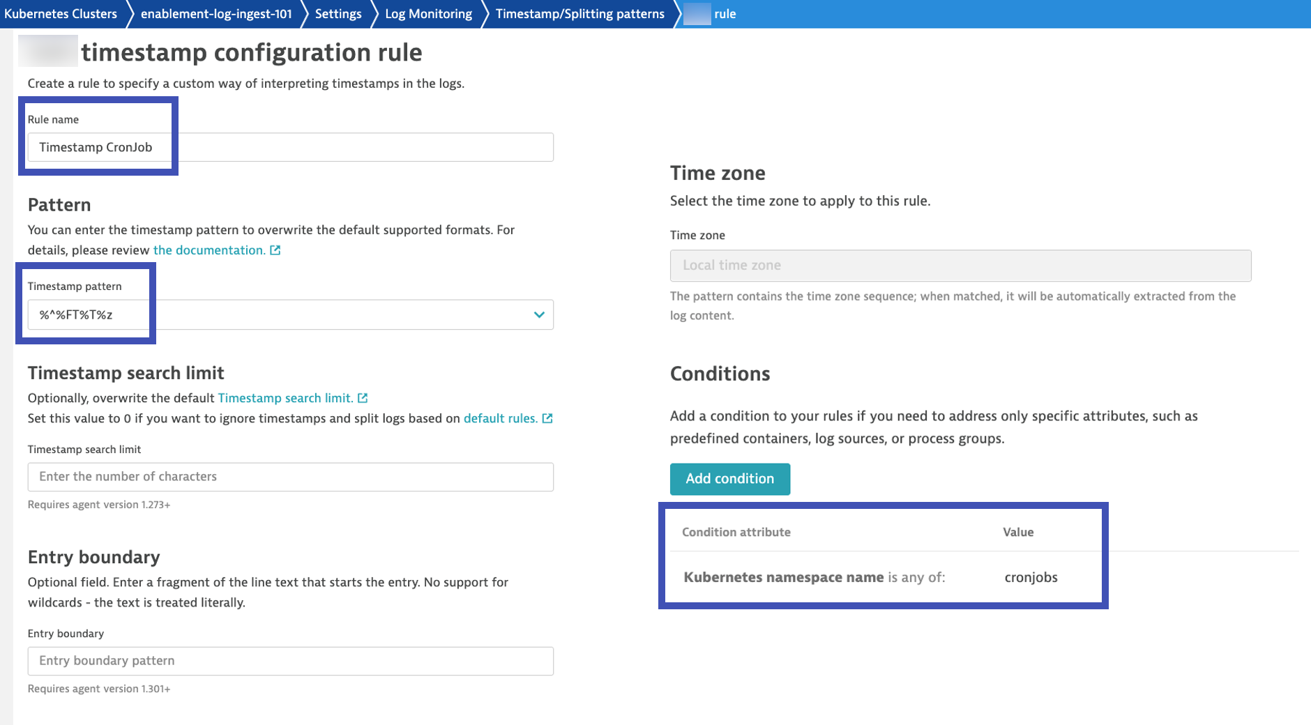 Timestamp Pattern Rule