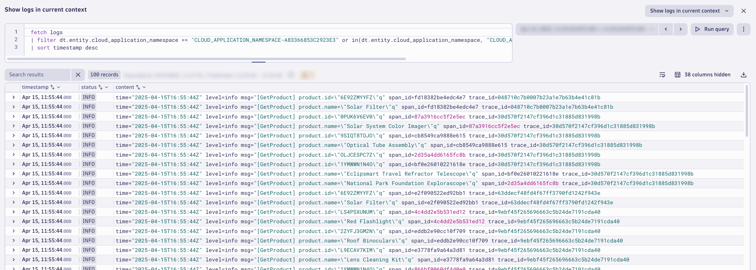 Namespace Logs Query