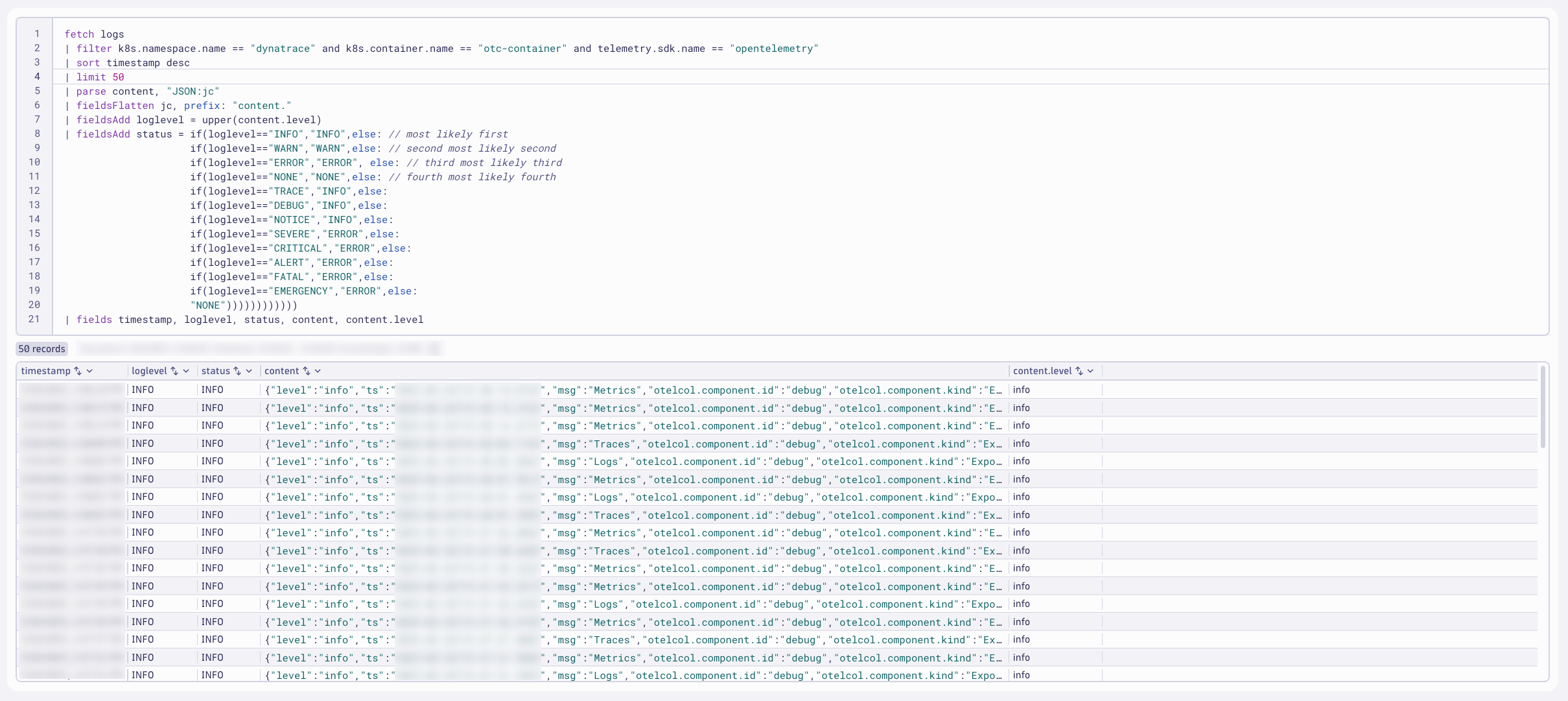 Loglevel and Status