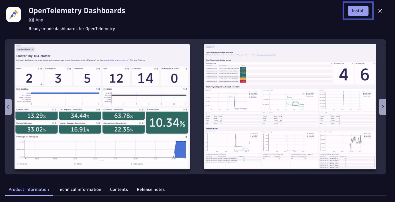 opentelemetry dashboards hub