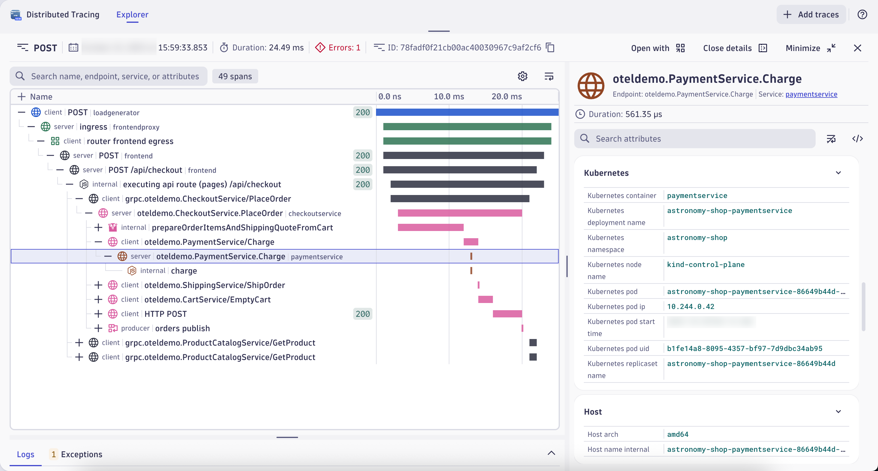 Analyze Trace k8sattributes