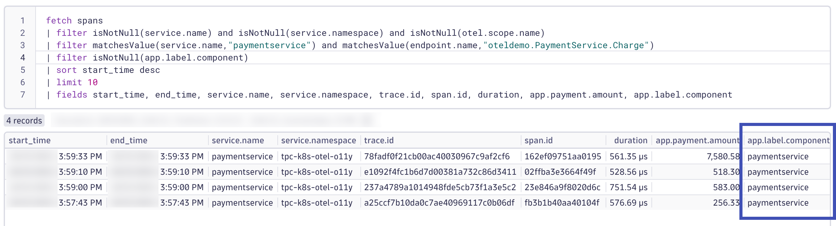 Query Spans k8sattributes