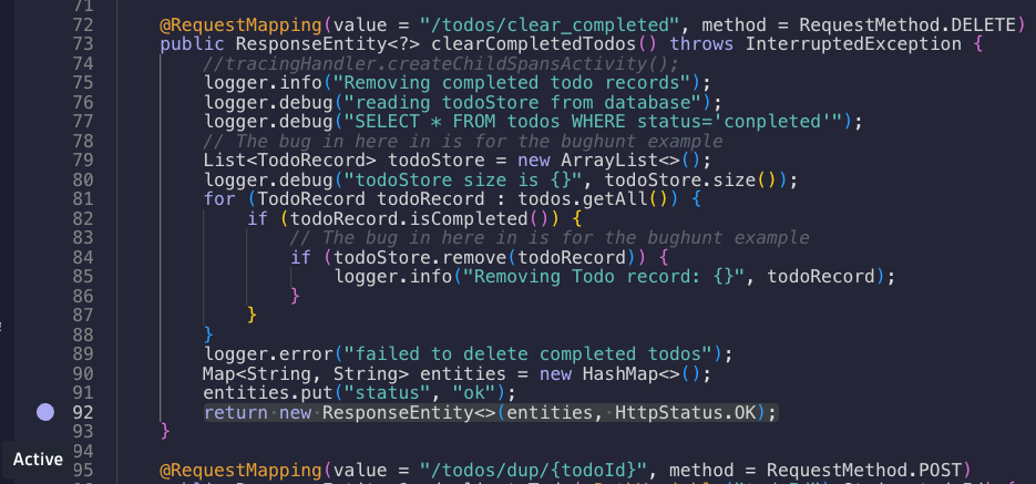 Clear Completed New Active Breakpoint