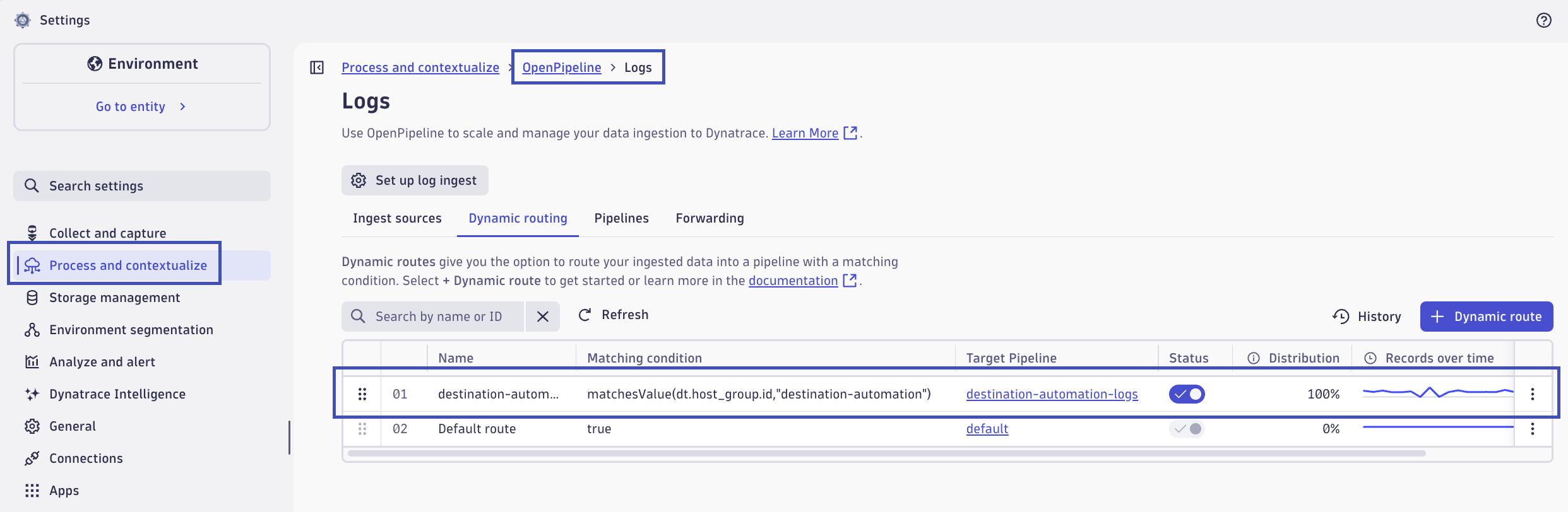 OpenPipeline Routing Logs